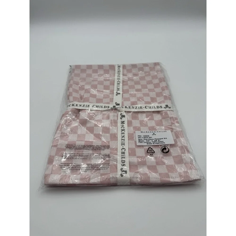 MacKenzie-Childs Pink Check Cotton Placemats – Set of 4 – NEW 13